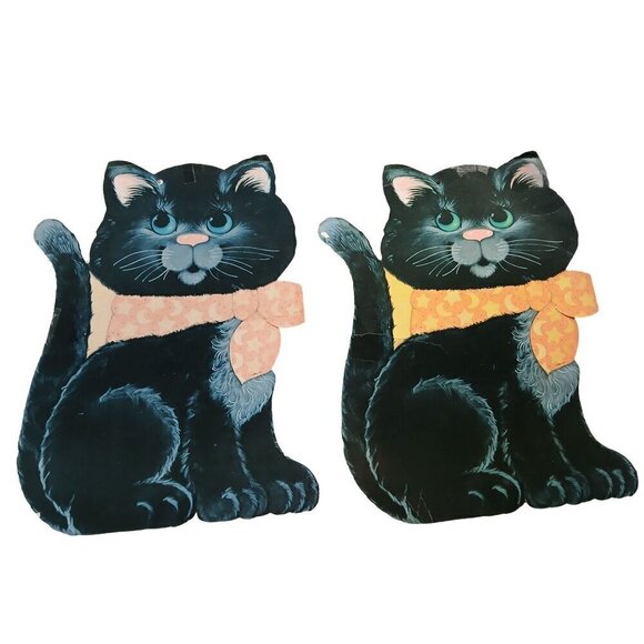 Vintage Lot of 8 Halloween Fall Cardboard Die Cuts Decorations Cat Skull Pumpkin - Picture 2 of 7